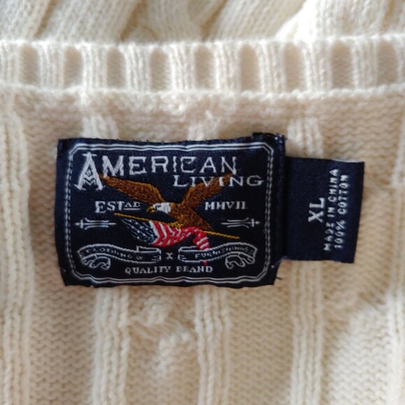 American Living Cream Cable Knit Y2k Preppy Academia Indie Button Cardigan XL - Picture 10 of 12